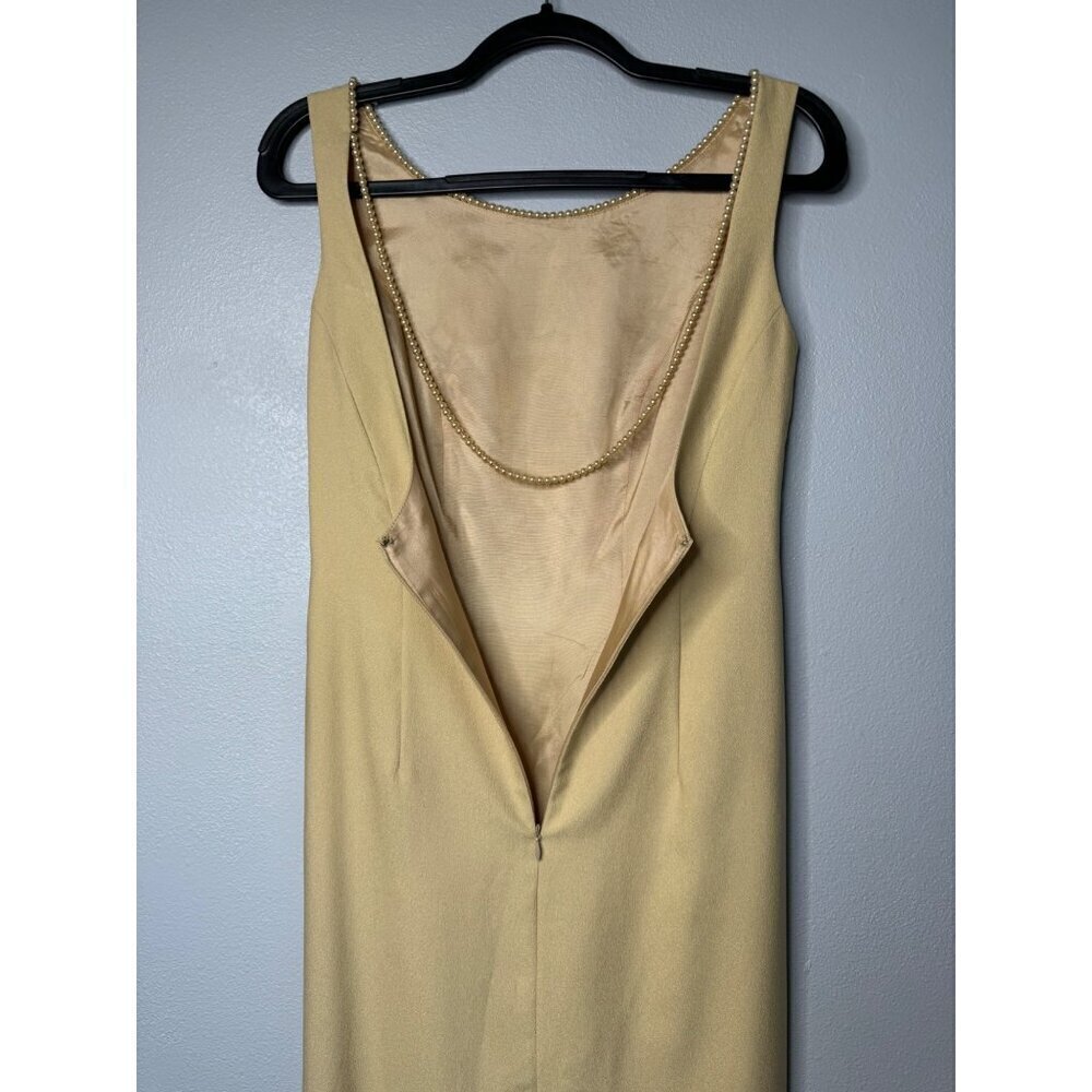 Watters & Watters Long Maxi Evening Wedding Sleeveless Gown Dress 6 Gold Pearls - Picture 4 of 15